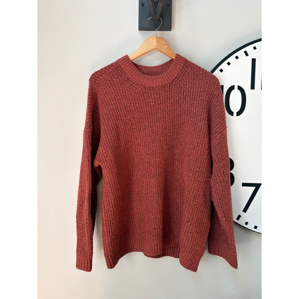 American Eagle Sweater Womens Medium Rust Ribbed Knit Oversized Crewneck Slouchy